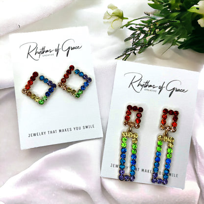 Sparkle with Pride: Rhinestone Rainbow Earrings