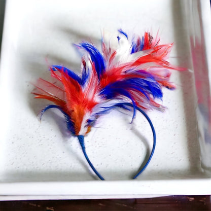 Patriotic Feather Headband - Red, White & Blue, Stars and Stripes