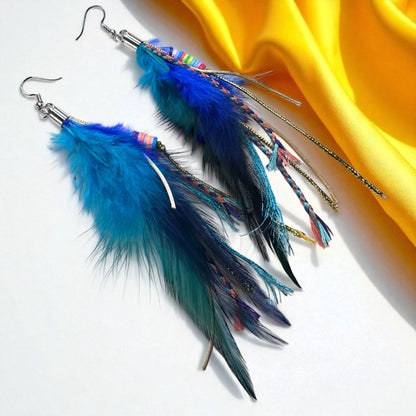 Colorful Boho Chic Feather & Beaded Tassel Dangle Earrings – Two Gorgeous Color Combos!