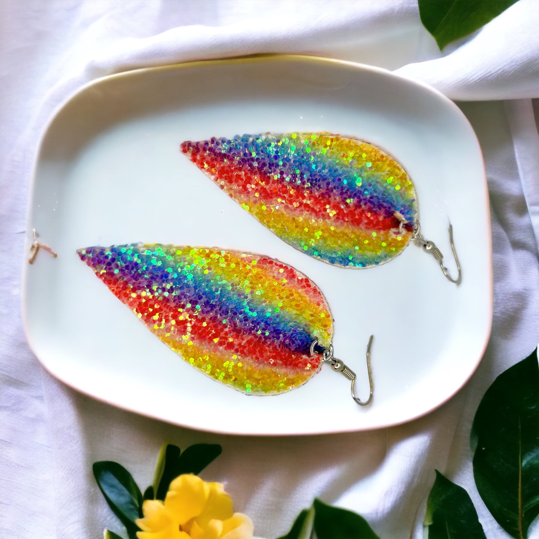 Rainbow Glitter Earrings - Glitter Accessories, Black Earrings, Rainbow Earrings, Glitter Jewelry - Rhythms of Grace Creative