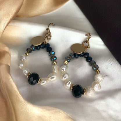 Delicate Beaded Earrings - Delicate Earrings, Gold Earrings, Bead Earrings, Blue Stones, Black Stones, Topaz Earrings - Rhythms of Grace Creative