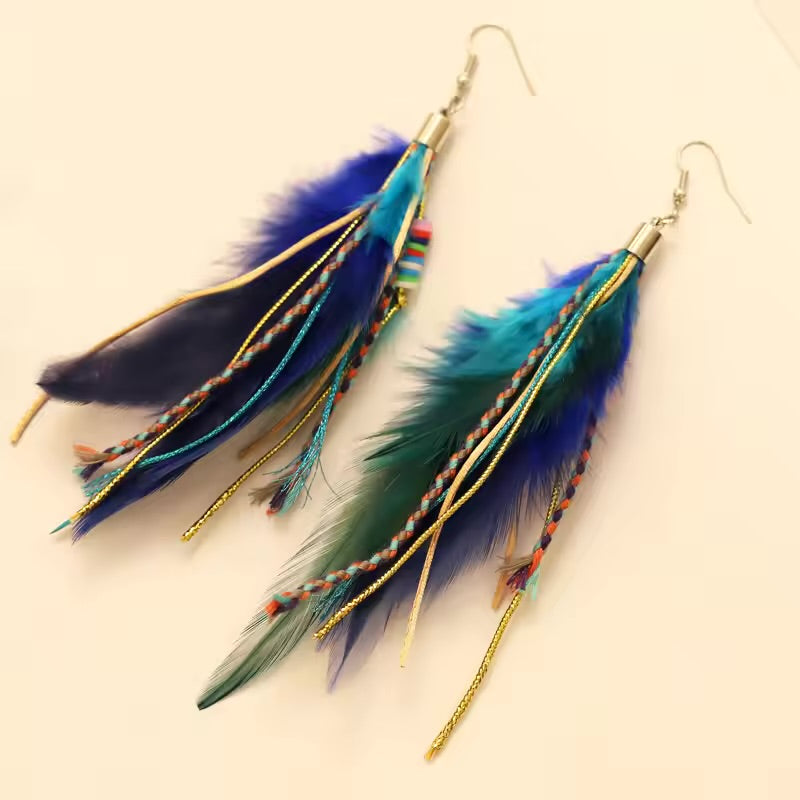 Colorful Boho Chic Feather & Beaded Tassel Dangle Earrings – Two Gorgeous Color Combos!