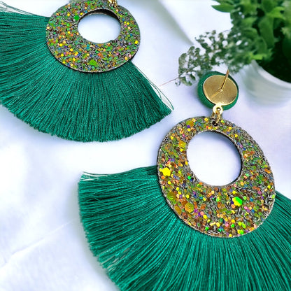 Get Your Sparkle On: Dazzling Green Glitter Fringe Earrings! - Rhythms of Grace Creative