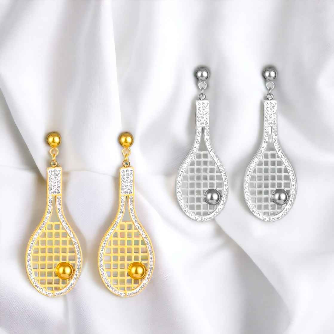 Dazzling Rhinestone Dangle Tennis Earrings – Score Your Style! 🎾