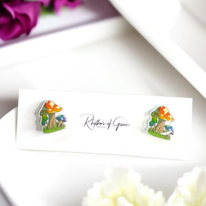 Enchanting Mushroom Stud Earrings: Two Whimsical Styles for a Magical Touch