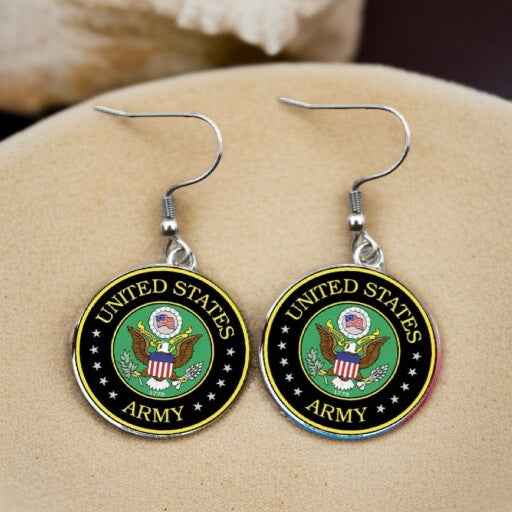 Military Mom Marvels: Army Cabochon Dangle Earrings!
