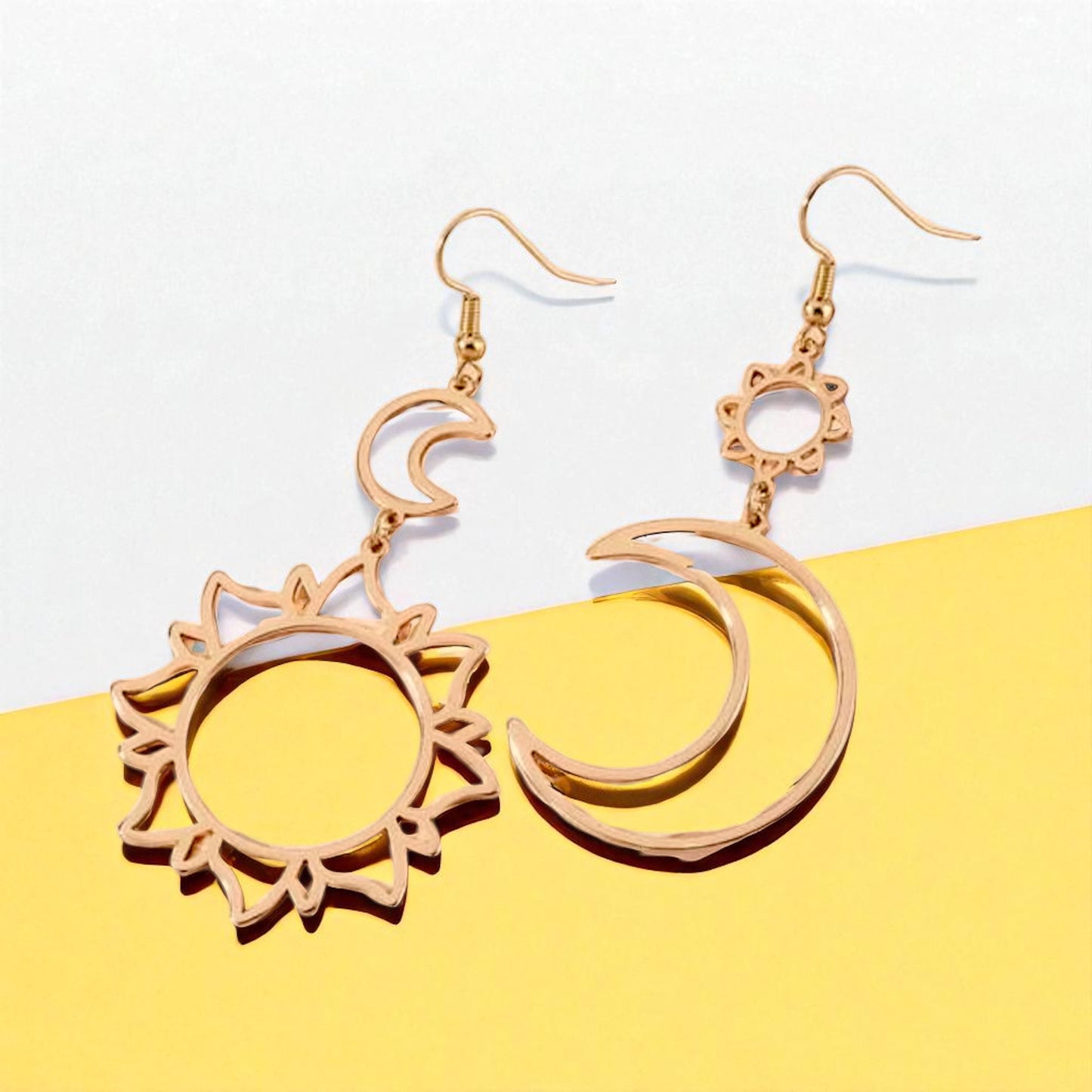 Celestial Magic - Mismatched Sun & Moon Dangle Earrings
