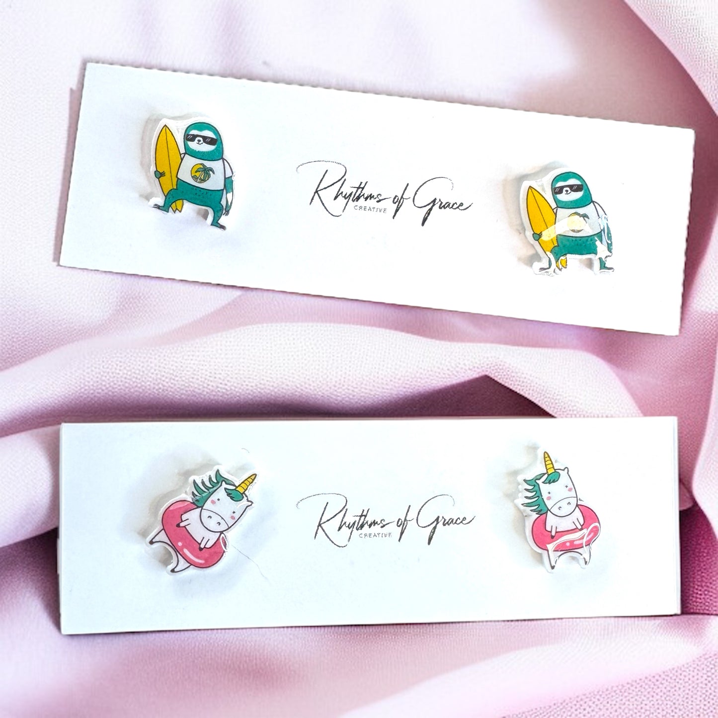 Choose Your Vibe: Unicorn or Sloth Beach Bum Stud Earrings!