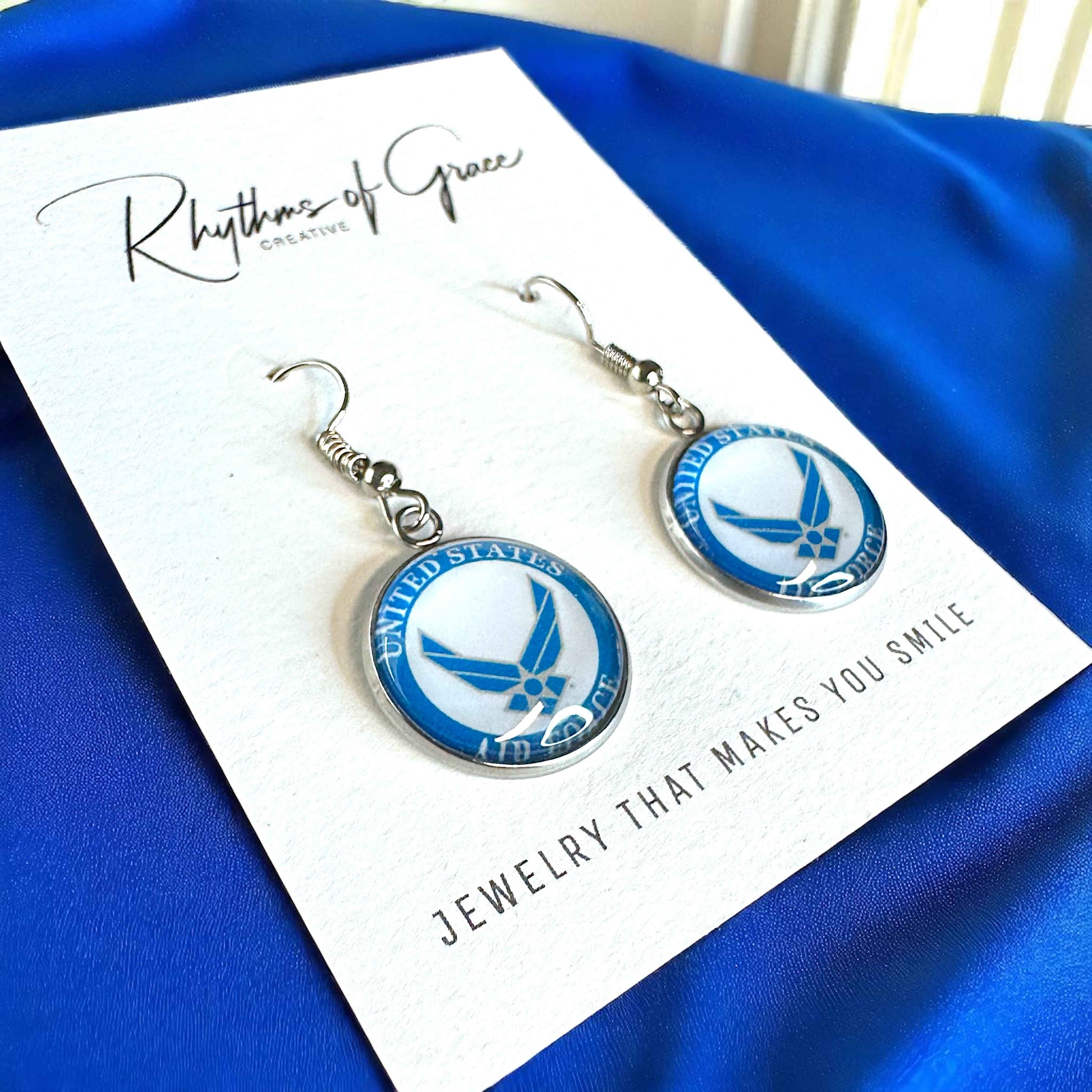 Military Mom Marvels: Air Force Cabochon Dangle Earrings!