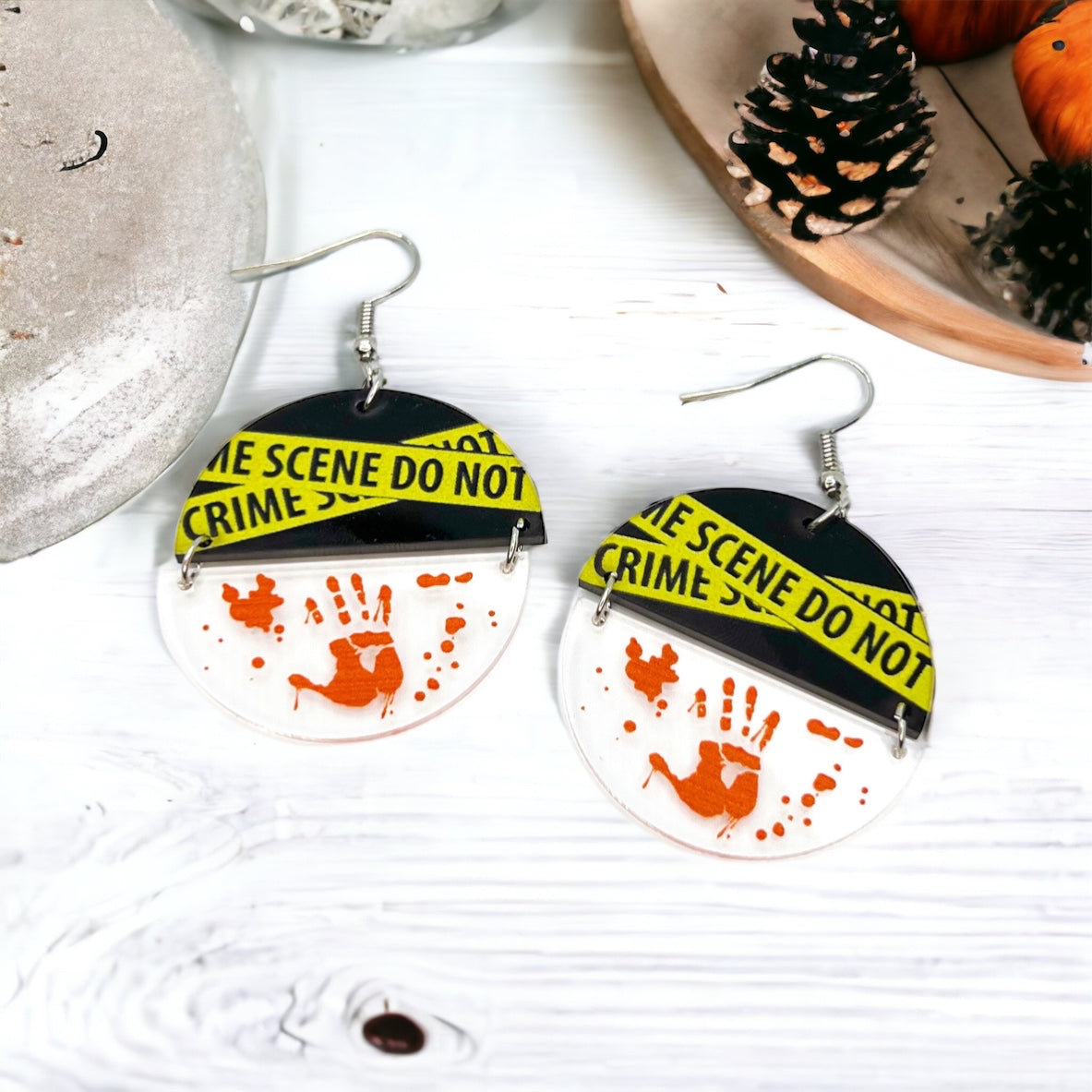 Crime Scene Earrings - True Crime, Halloween Accessories , Halloween Earrings, Halloween Costume, Police Tape - Rhythms of Grace Creative