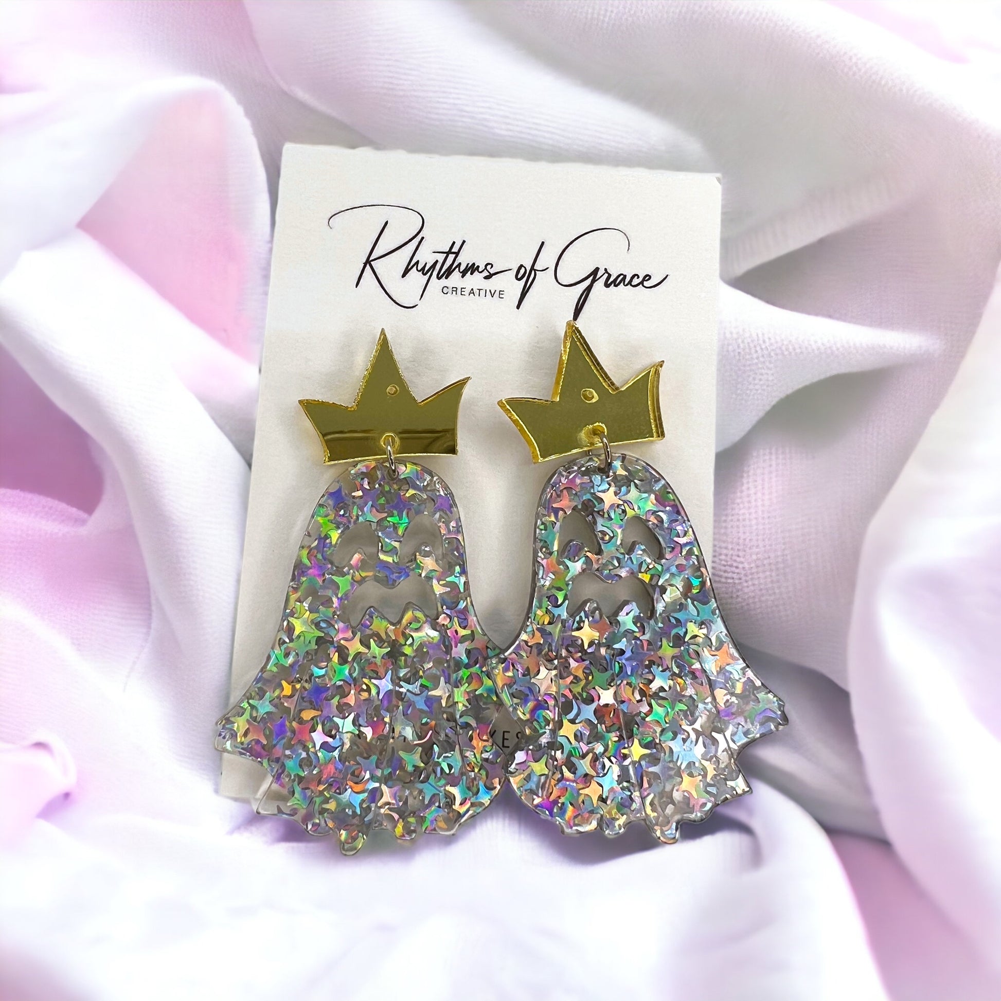 Glitter Ghost Earrings - Halloween Earrings, Cute Ghost, Not So Scary, Halloween Earrings, Halloween Costume, Halloween Queen - Rhythms of Grace Creative