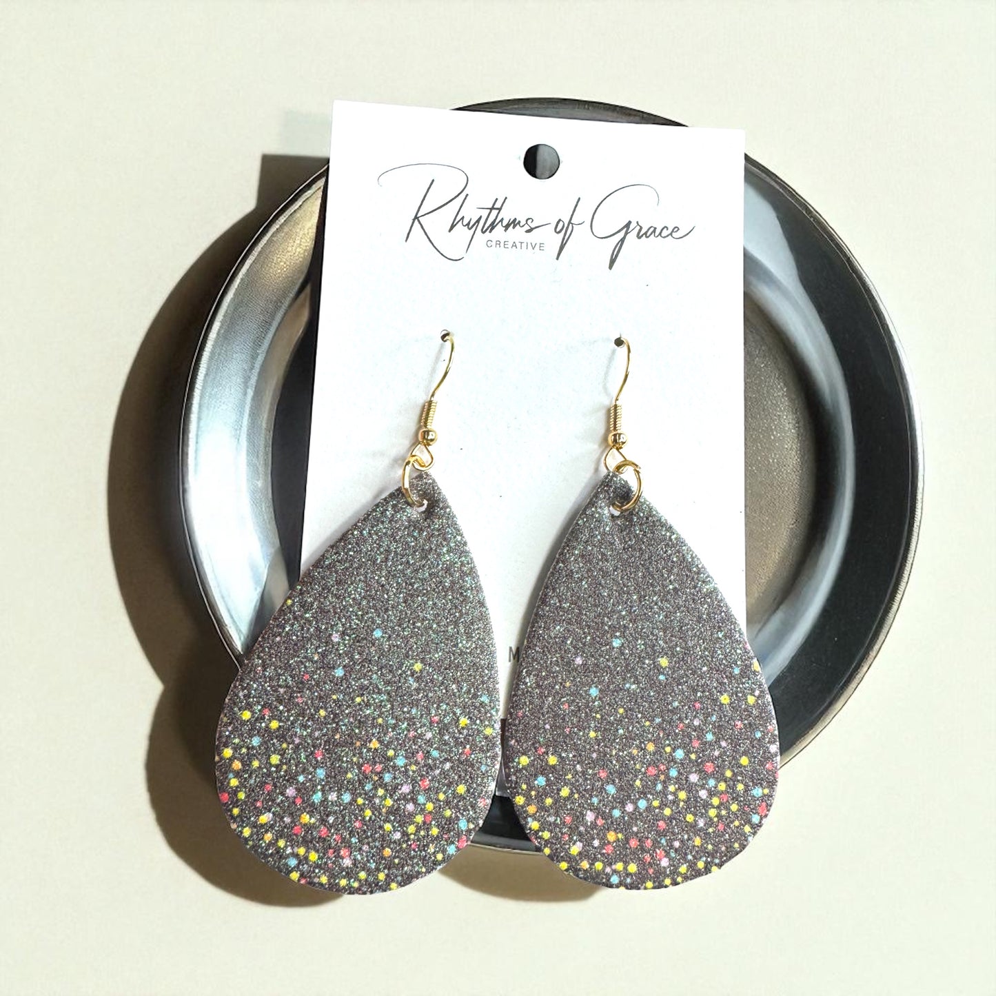 Confetti Nights - Black Sparkle Teardrop Earrings 🖤