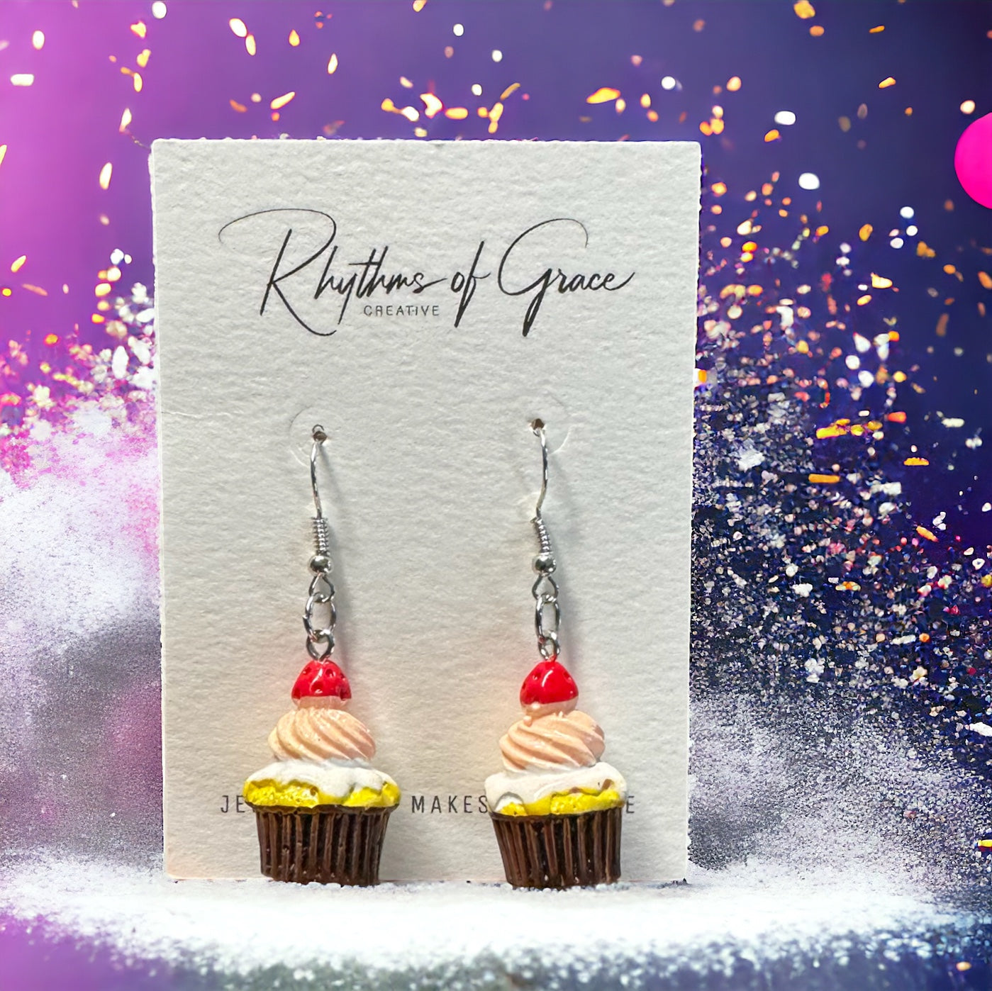 Cupcake Earrings - Birthday Earrings, Handmade Jewelry, Cupcake Jewelry, Food Earrings, Cake Earrings, Pastry Chef