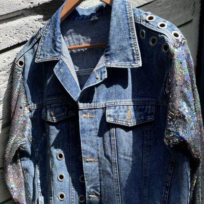 Eras Tour Ready: Dazzling Upcycled Se7en Jacket with Chic Design! Oversized Medium