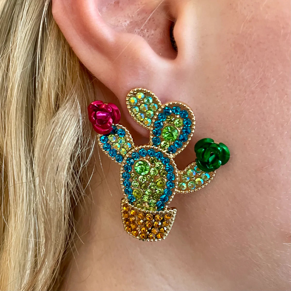 Bloom Boldly with These Rhinestone Cactus Earrings!🌵