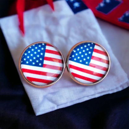 Patriotic Sparkle: American Flag Cabochon Studs!