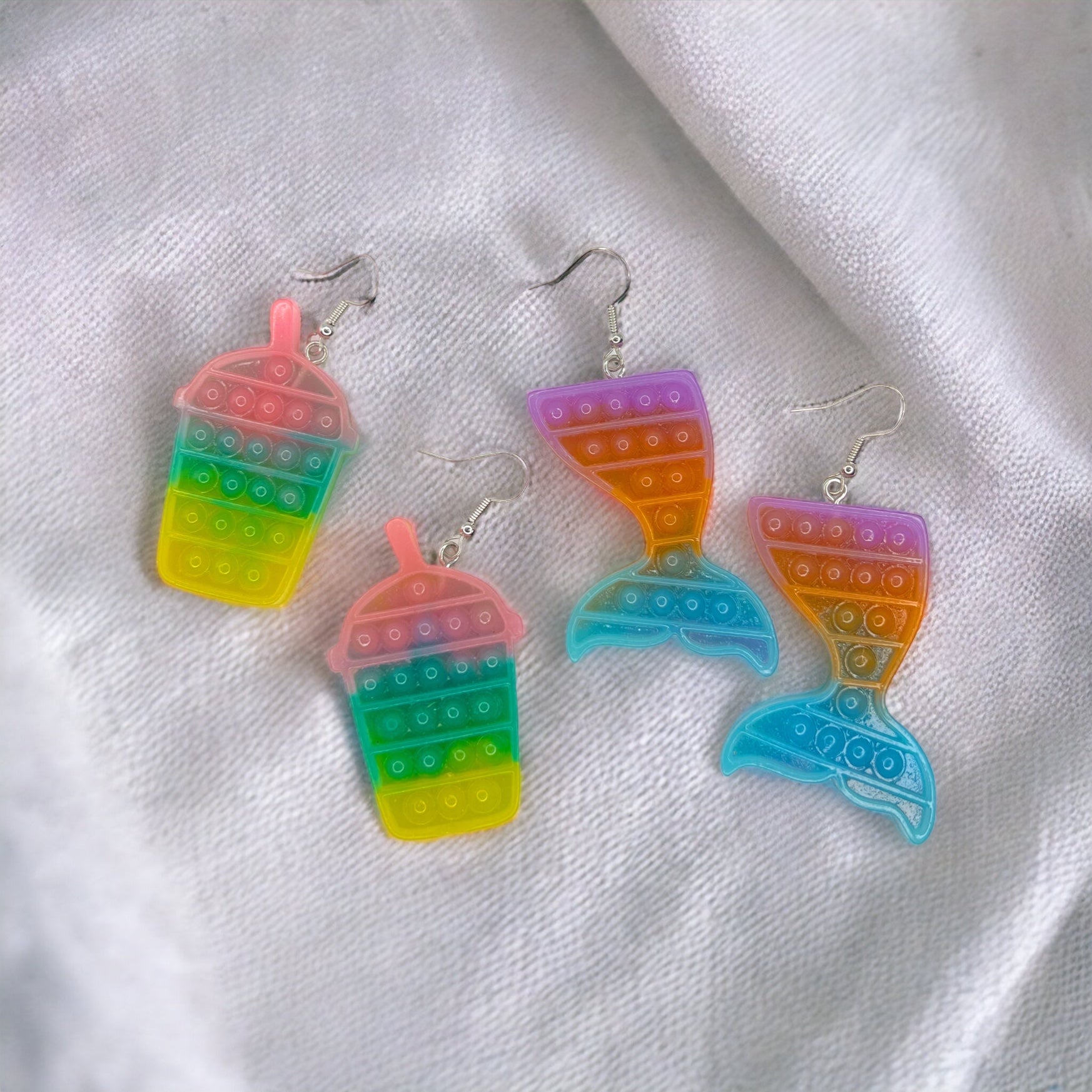 Pop It Toy Earrrings - PopIt Earrings, Fidgit Earrings, Fidgit Accessories, Snowball Earrings, Mermaid Earrings - Rhythms of Grace Creative