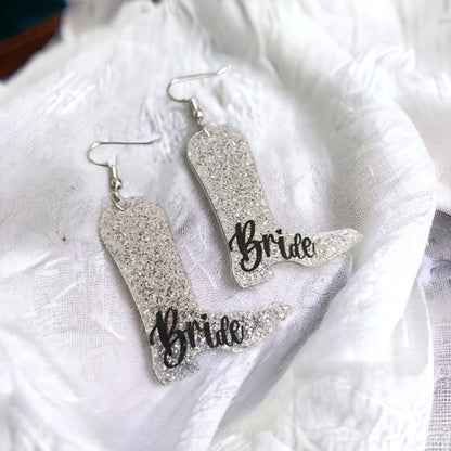 Boot Scootin' Bride Earrings: Saddle Up for Your Bachelorette Bash!