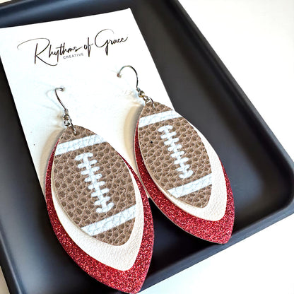 Game Day Glam: Red and White Football Earrings for the Ultimate Fan!