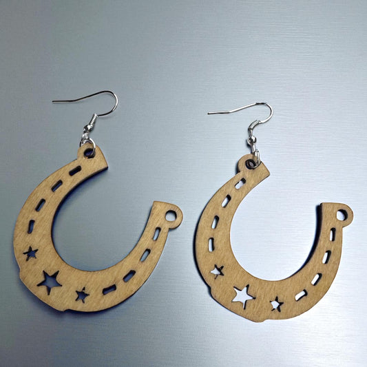 Saddle Up in Style with Our Wooden Horseshoe Dangle Earrings!