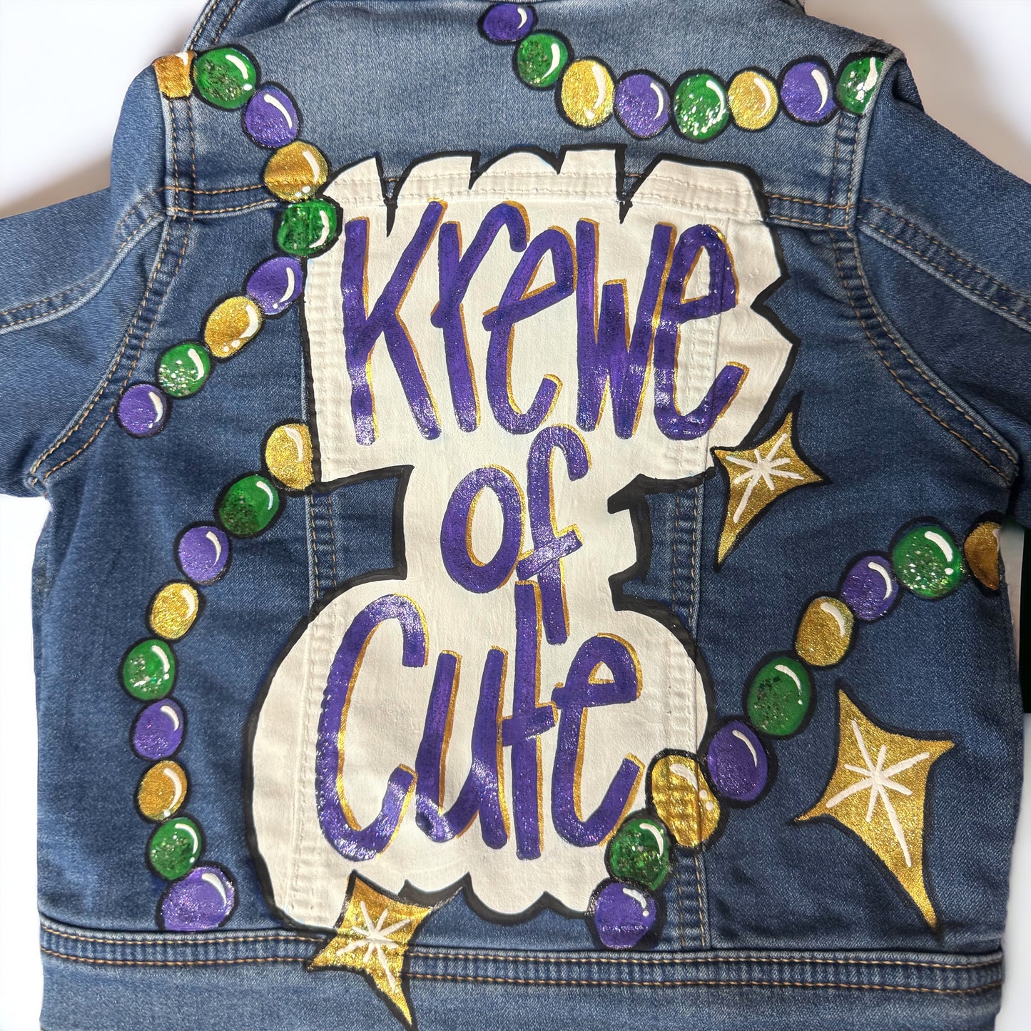 Hand-Painted Mardi Gras Jean Jacket - "Krewe of Cute" (Toddler 3T)