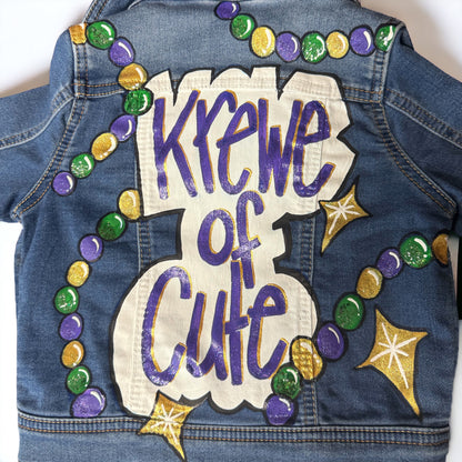 Hand-Painted Mardi Gras Jean Jacket - "Krewe of Cute" (Toddler 3T)