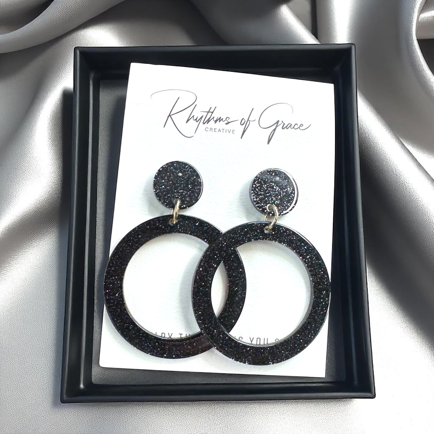 Sparkle & Shine with Handmade Black Glitter Round Dangle Earrings ✨