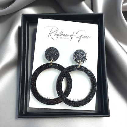 Sparkle & Shine with Handmade Black Glitter Round Dangle Earrings ✨