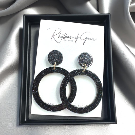 Sparkle & Shine with Handmade Black Glitter Round Dangle Earrings ✨