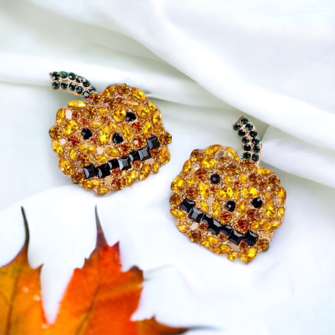 Sparkly Rhinestone Encrusted Jack-o’-Lantern Oversized Stud Earrings - Rhythms of Grace Creative