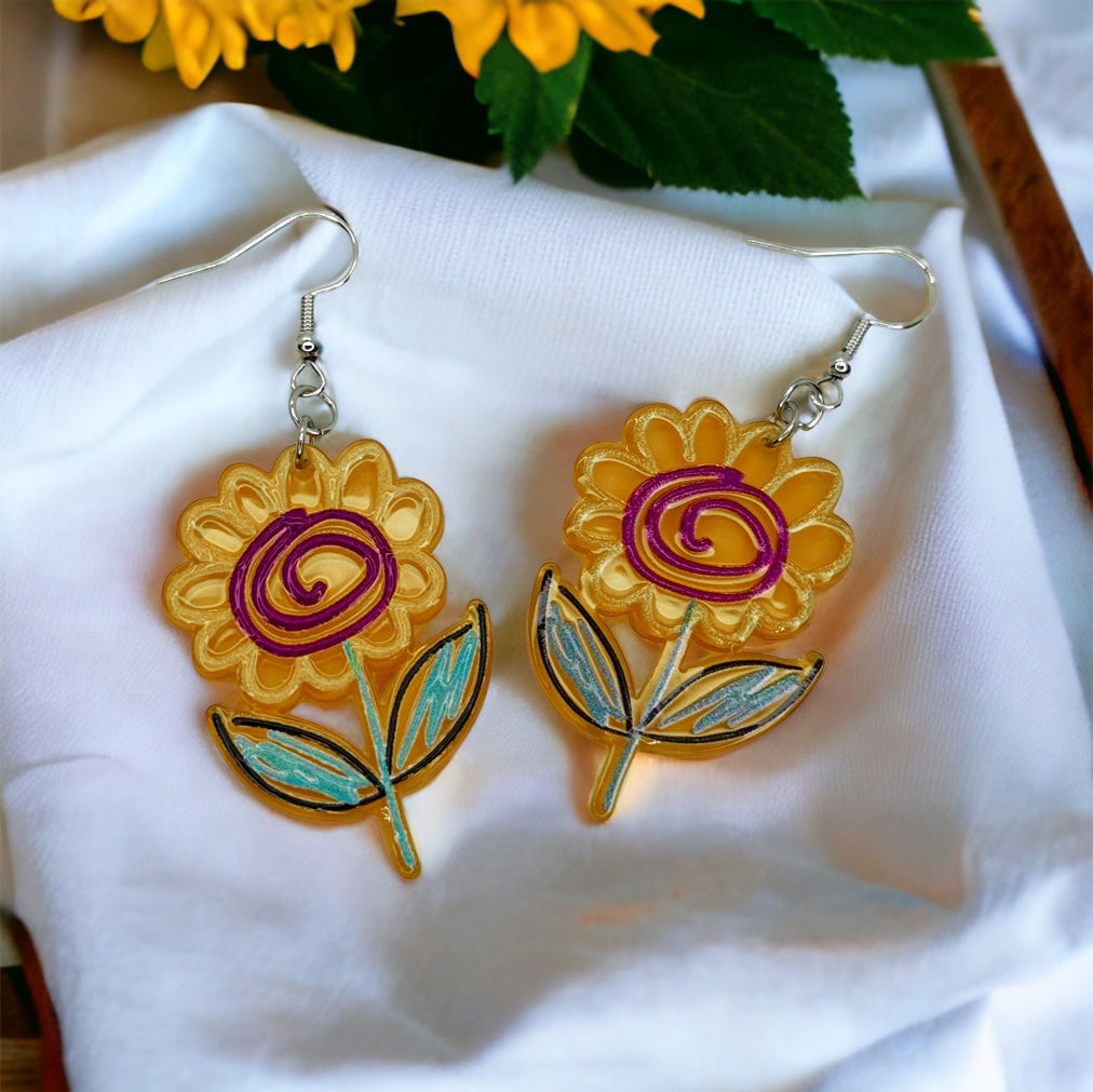 Bloom & Shine: Vibrant Flower Dangle Earrings!