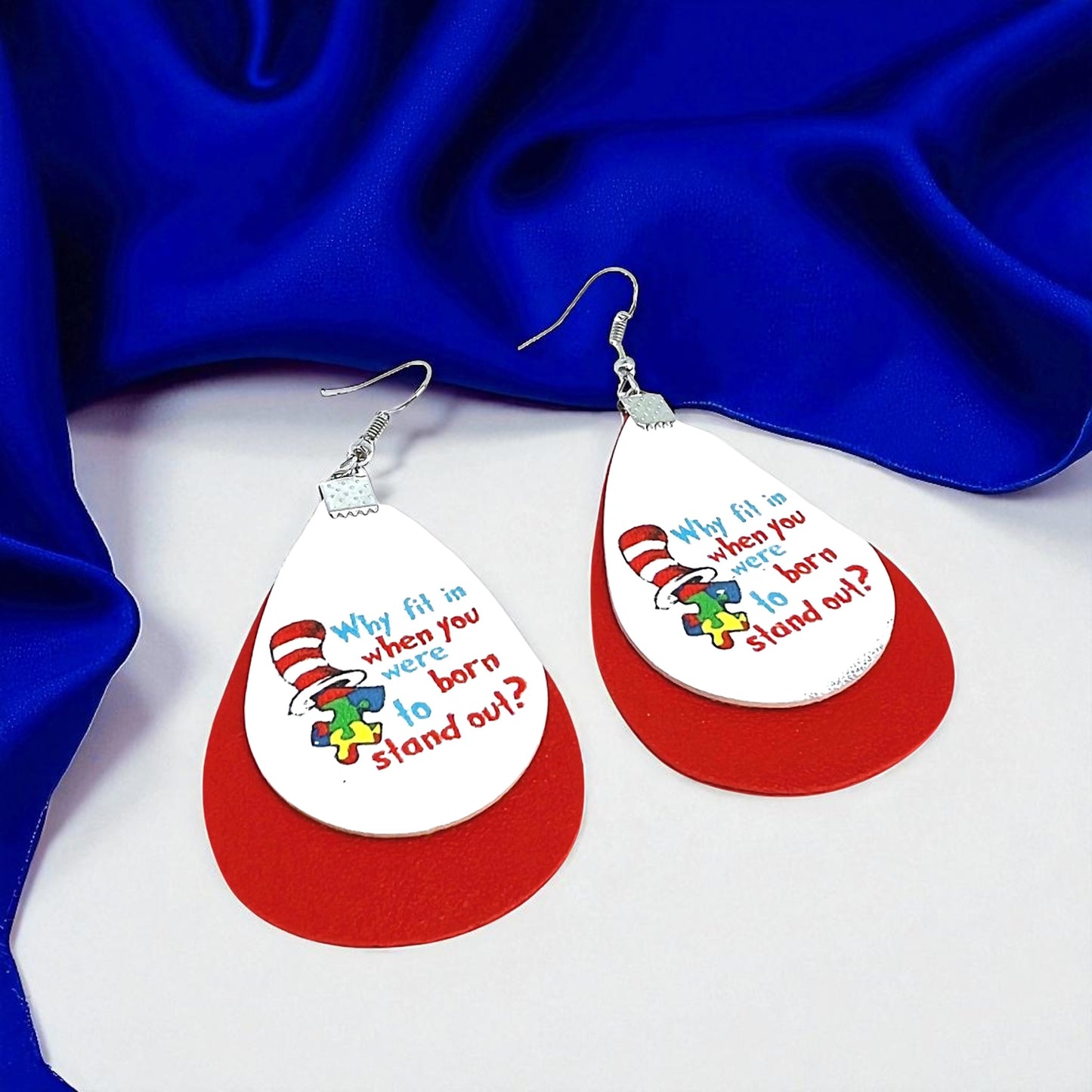 “Why Fit In?” Autism Awareness Teardrop Earrings – Stand Out in Style!