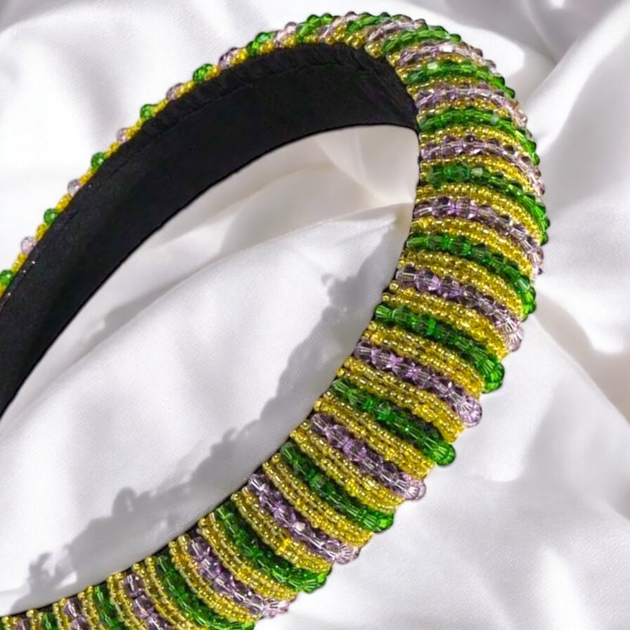 Beaded Mardi Gras Headband - Vibrant Purple, Green, & Gold 💜💚💛