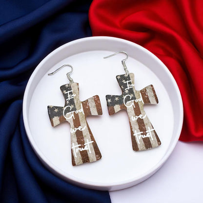 Patriotic "In God We Trust" American Flag Cross Earrings - Unique Faith Design