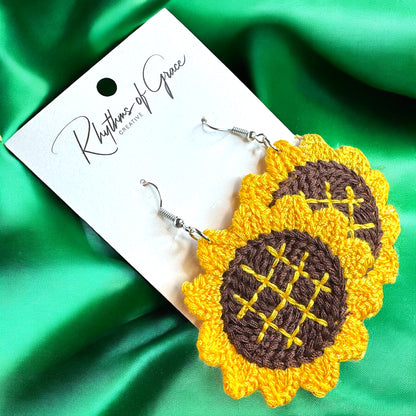 Bloom in Boho Style: Colorful Knit Sunflower Earrings! 🌻