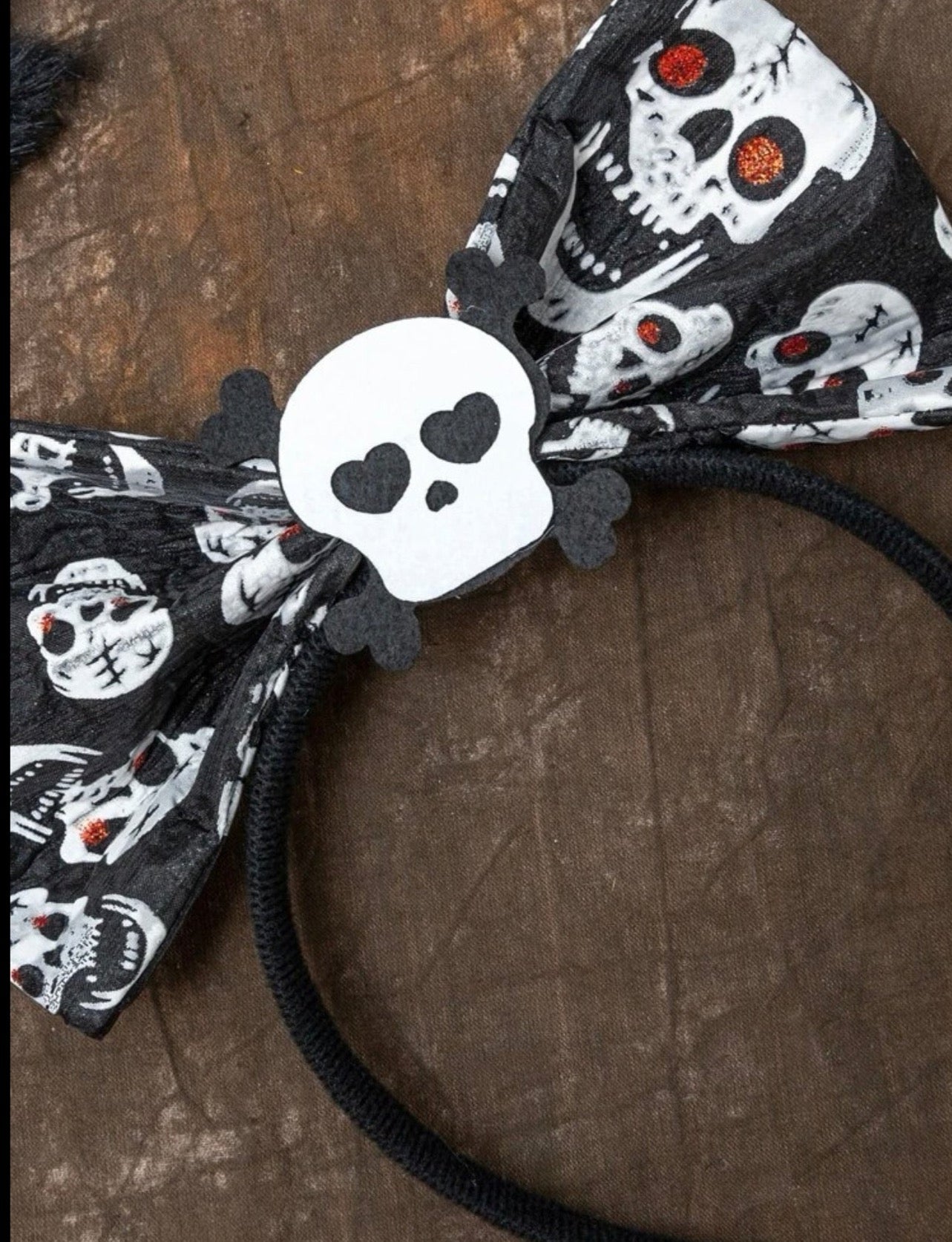 Halloween Skull Headband - Handmade Headpiece, Halloween Headpiece, Skull Bow, Skull Headpiece - Rhythms of Grace Creative