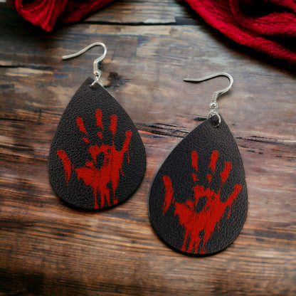 True Crime Earrings - Halloween Earrings, Bloody Handprint, Crime Scene, Bloody Earrings - Rhythms of Grace Creative