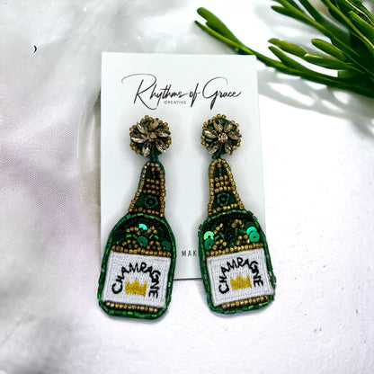 Beaded Champagne Earrings - Pop the Style! 🥂