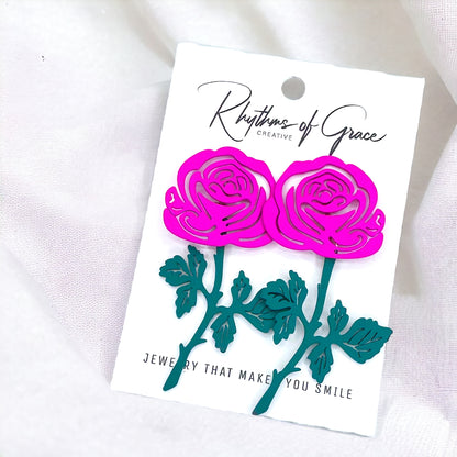 Blossom Into Boldness: Hot Pink Flower Earrings!