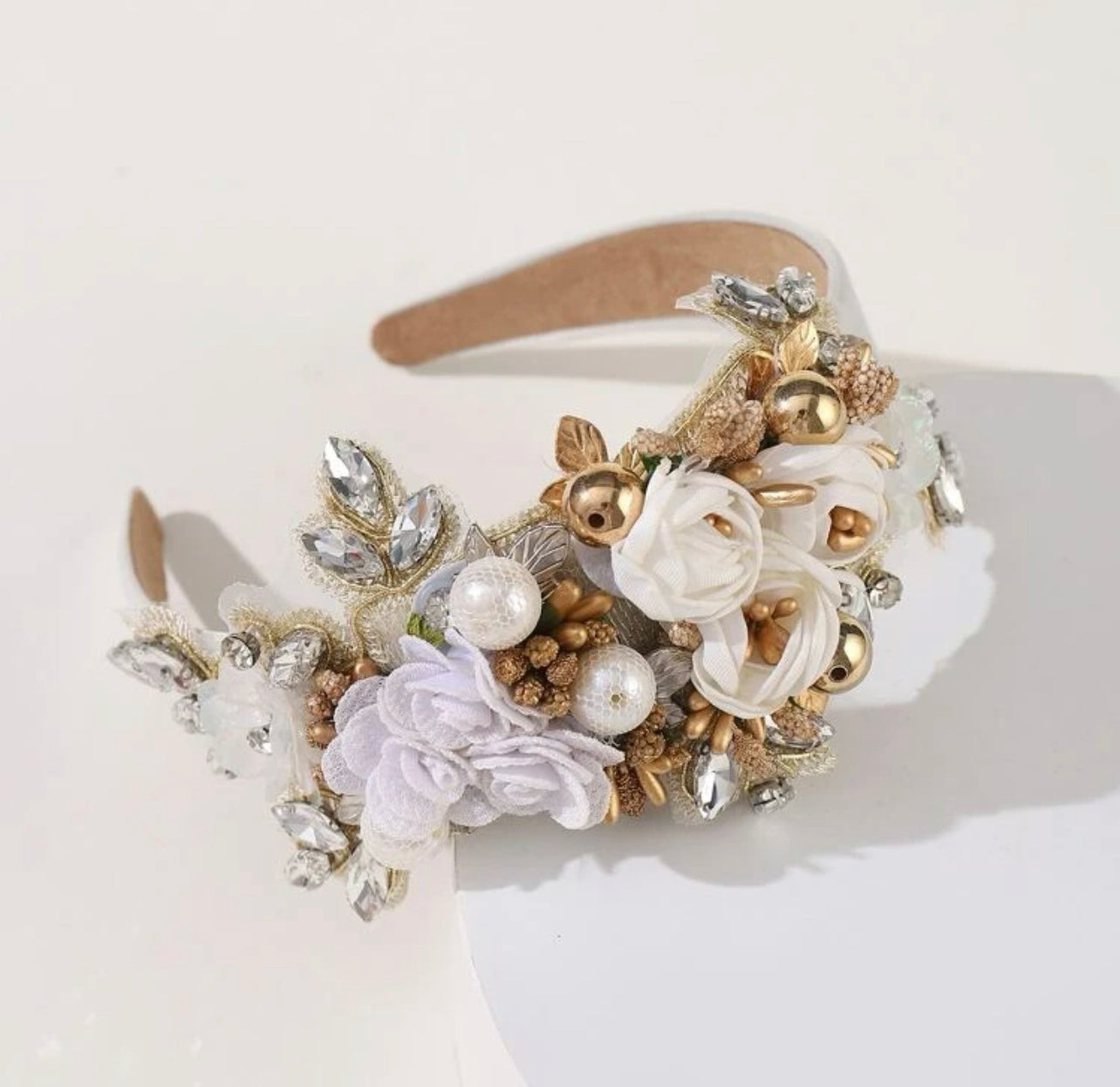 Festive Floral Headband - Handmade Headpiece, Rhinestone Headband, Holiday Headpiece, Beaded Headband - Rhythms of Grace Creative