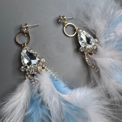 Dreamy Pink & Blue Feather Earrings – Rhinestone Dangles for Boho Queens
