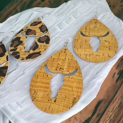 Western Teardrop Dangle Earrings with Bullhead Cutout - Rustic Charm