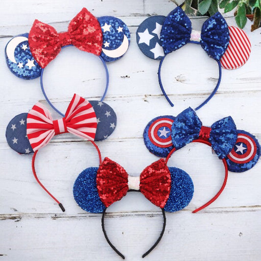 Patriotic Mouse Ears - Red White & Blue, Stars and Stripes - 6 Styles