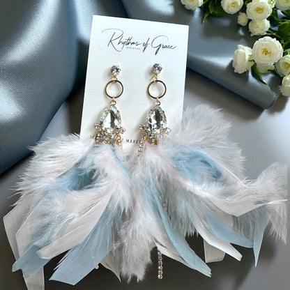 Dreamy Pink & Blue Feather Earrings – Rhinestone Dangles for Boho Queens