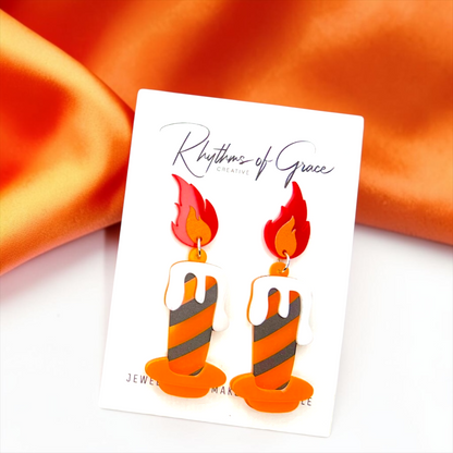 Halloween Candle Earrings - Handmade Acrylic Earrings with Stainless Steel Posts