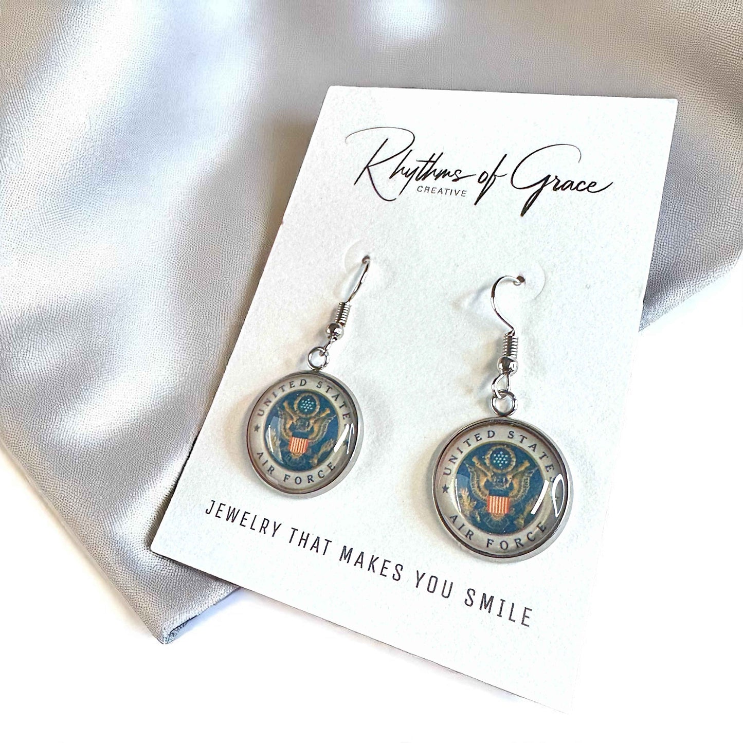 Military Mom Marvels: Air Force Cabochon Dangle Earrings!