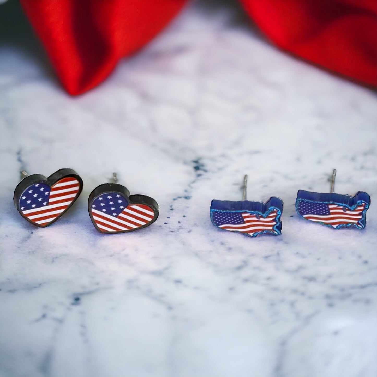 Patriotic Stud Earrings - Heart or USA Map