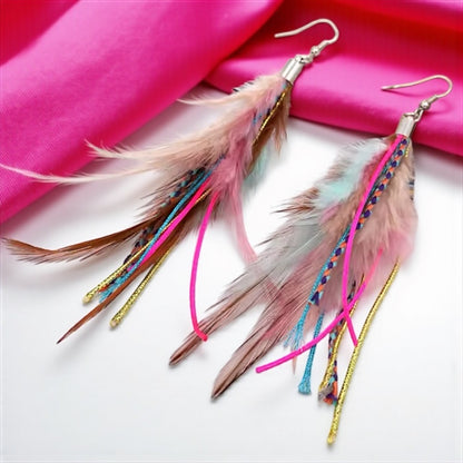 Colorful Boho Chic Feather & Beaded Tassel Dangle Earrings – Two Gorgeous Color Combos!