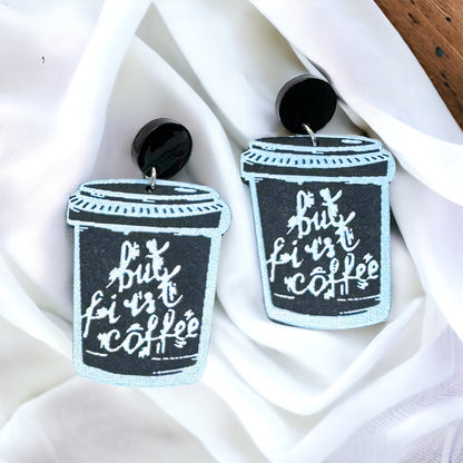 Coffee Earrings - Caffeine Addict, Coffee Accessories, Cup of Java, Cold Brew, Teacher Earrings
