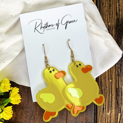 Duck Earrings - Yellow Duck, Handmade Earrings, Bird Earring, Duck Jewelry, Bird Jewelry, Duck Accessories